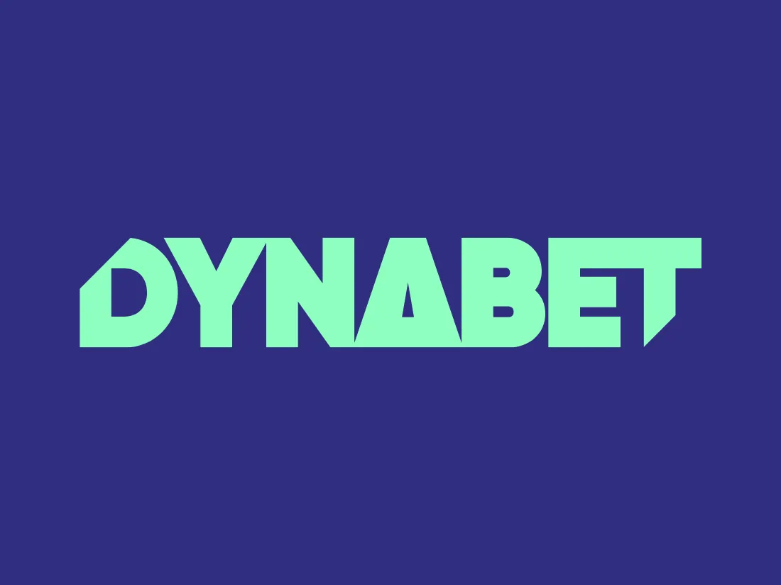 Dynabet Casino logo with mint green text on dark blue background.