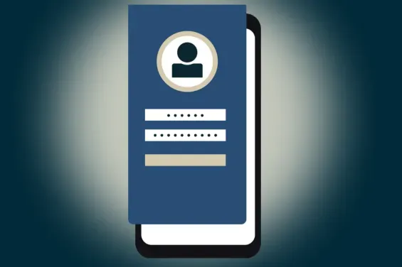 A smartphone displaying a login or sign-up screen with user profile and password fields.