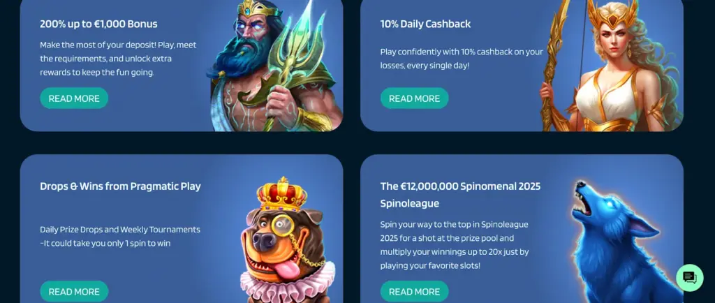 Dynabet Casino casino promotions highlighting 200% welcome bonus and 10% daily cashback offers.