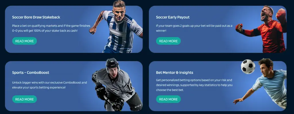 An image of a screen displaying multiple sports betting promotions, illustrating the excitement and variety available in a betting setting.