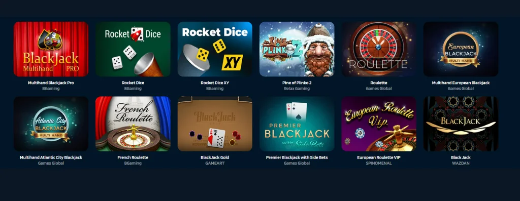 Various casino games, including blackjack and roulette.