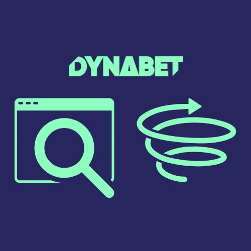 Dynabet search and spin feature with search icon and spiral.