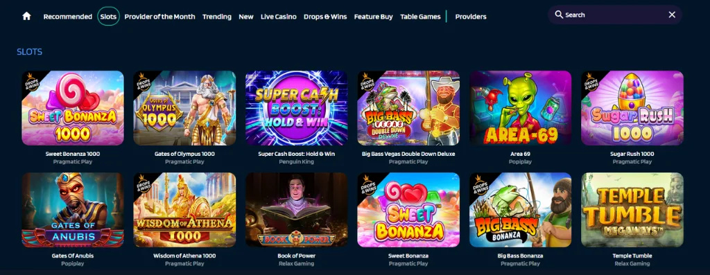 Dynabet slot games section with various game icons.